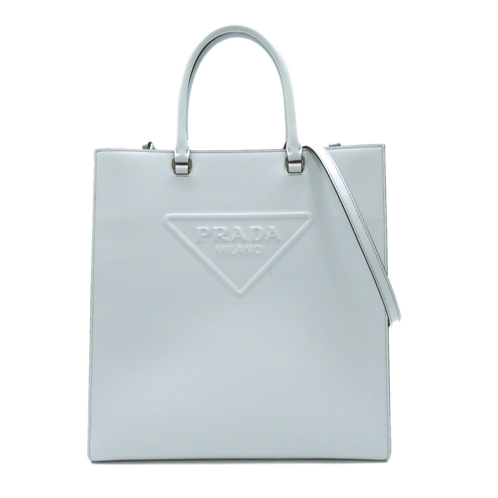 Prada Embossed Logo 2-Way Handbag in Calf Light Blue